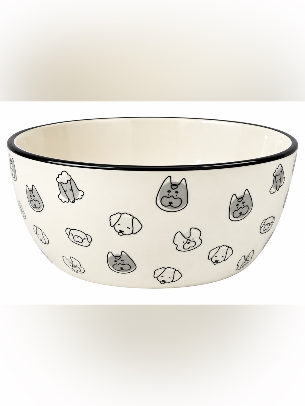 Pearhead Ceramic Pet Food Bowl Dog Faces Black Cream New